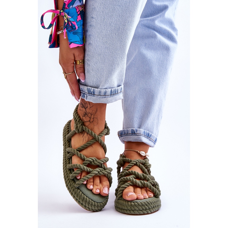 FG2 Fashionabla flätade sandaler för kvinnor Grön Tiffanie 1