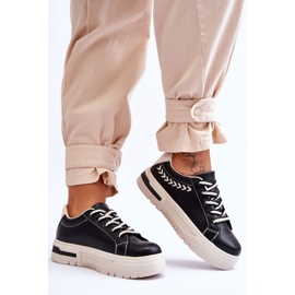 FG2 Bekväma damsportskor på plattformen Svart och beige Devan 2