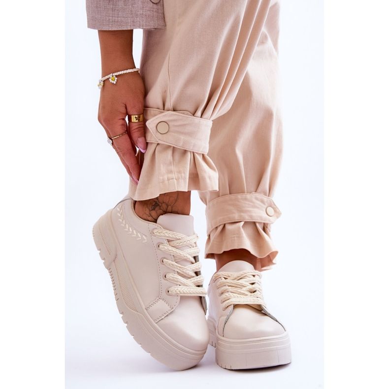 FG2 Bekväma sportskor för damplattform Beige Devan 1