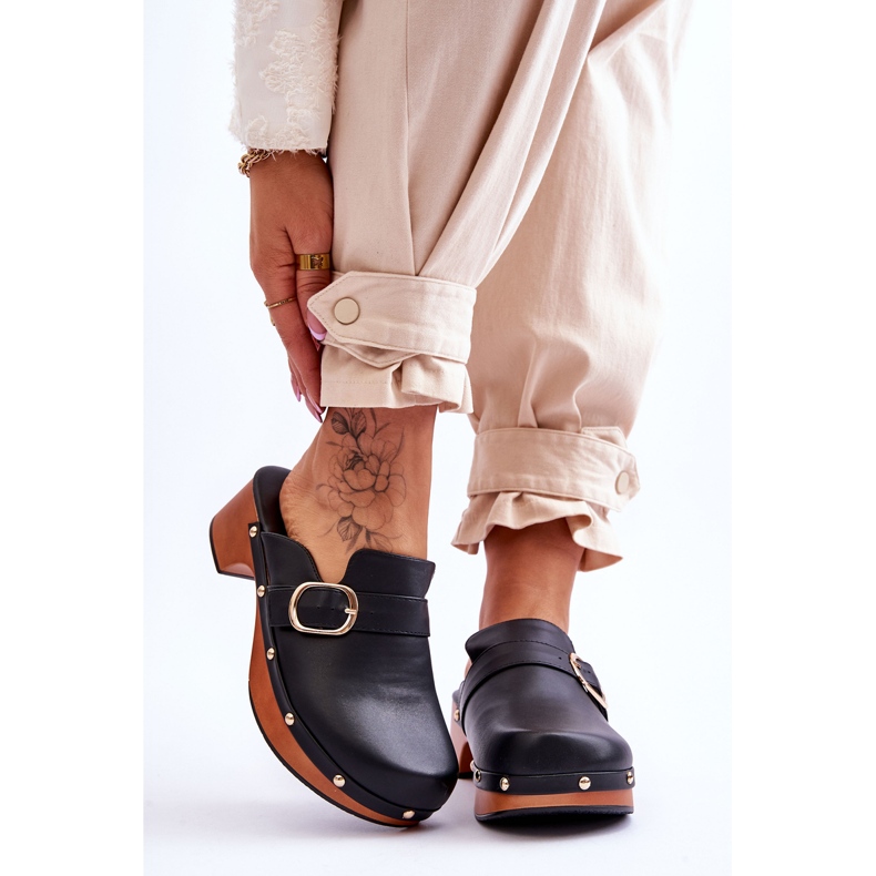 FI1 Kvinnors skinntofflor Träskor Svart Fanett 1