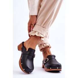 FI1 Kvinnors skinntofflor Träskor Svart Fanett 2