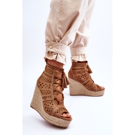 Mocka Openwork Wedge Boots Camel Berthe beige 2