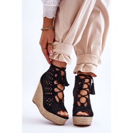 FB1 Mocka Openwork Wedge Boots Svart Berthe 1