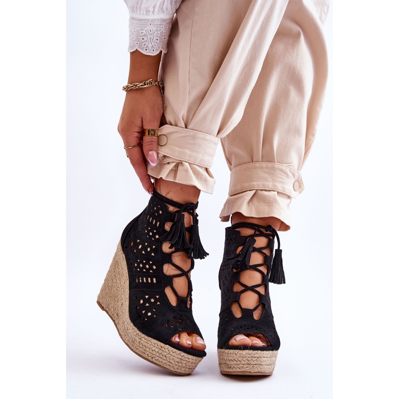 FB1 Mocka Openwork Wedge Boots Svart Berthe 1