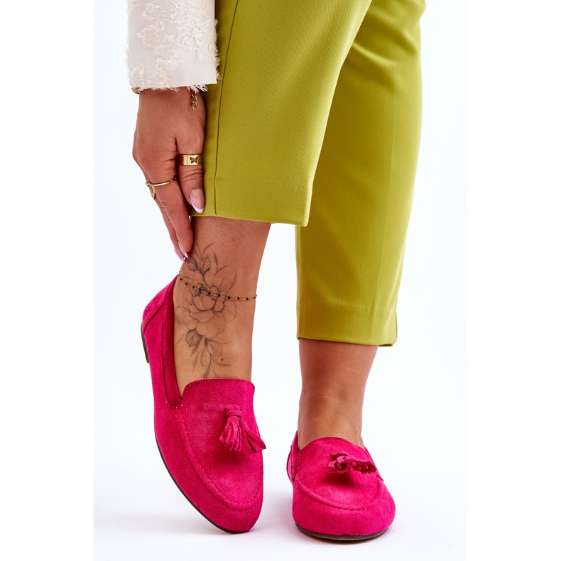 Klassiska loafers i mocka med fransar Fuchsia Averil rosa 1