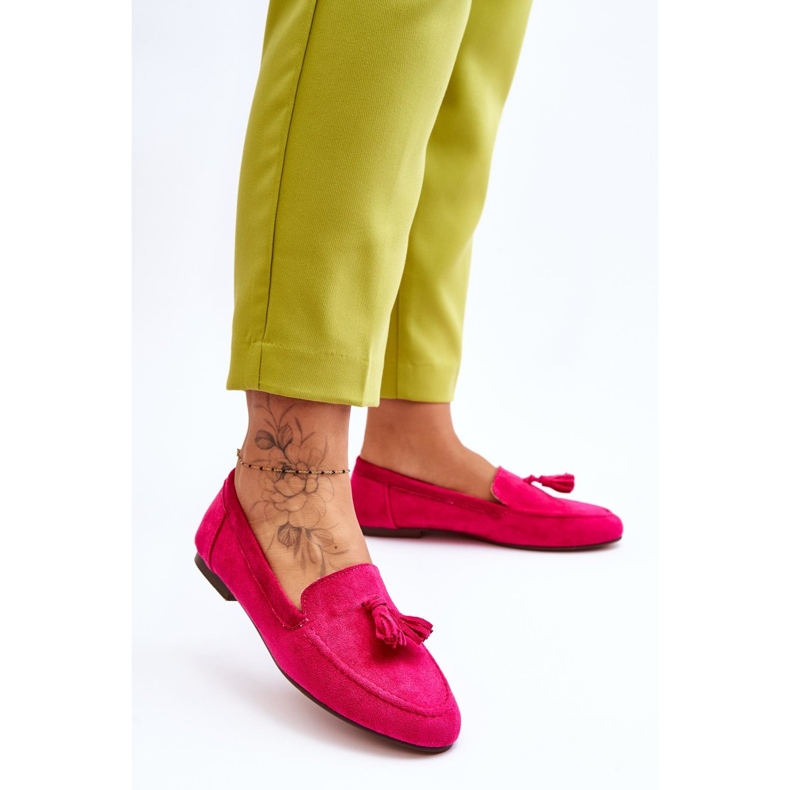 Klassiska loafers i mocka med fransar Fuchsia Averil rosa 2