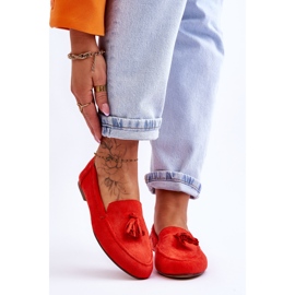 Klassiska loafers i mocka med tofsar Mörkorange Averil 1