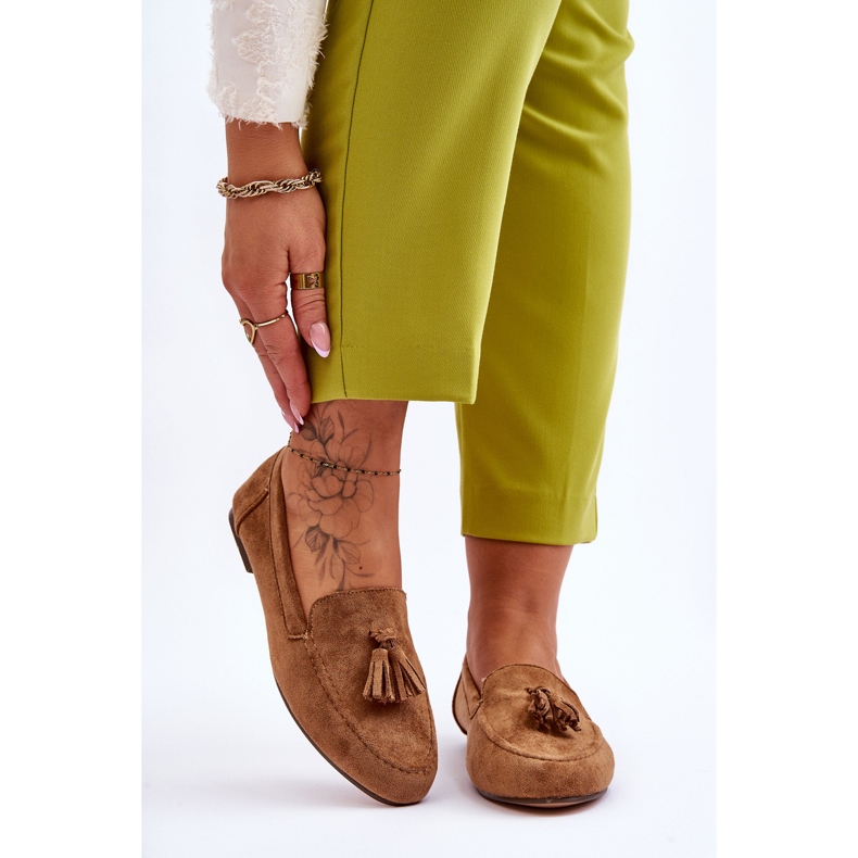 FB1 Klassiska loafers i mocka med tofsar Brun Averil beige 1