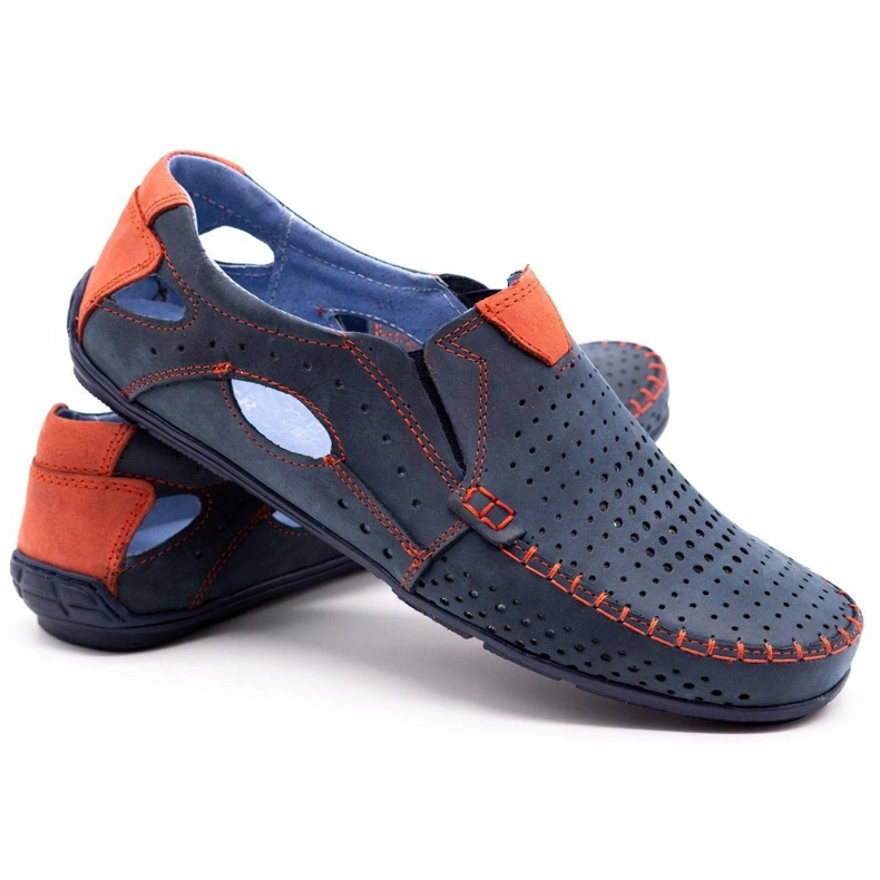 Olivier Sommarskor herr, mockasiner 901, marinblå och röd 2