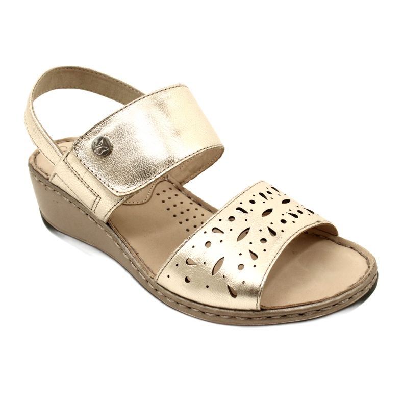 Women's Leather Sandals Caprice 28253-20 959 Platino Metalic gyllene 2