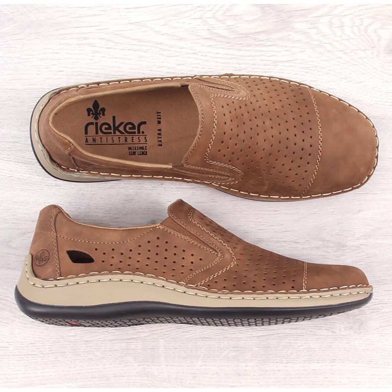Rieker 05286-24 läder genombrutna slip-on bruna skor för män 2