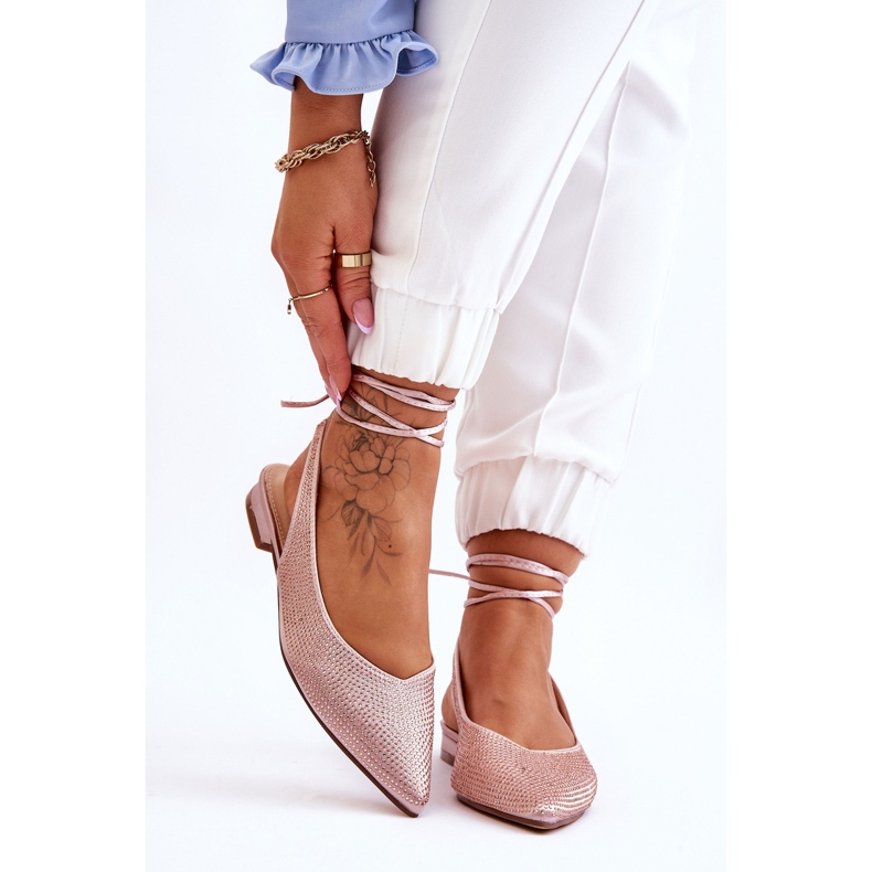 Beige bundna ballerinor med strass Mavis brun 1