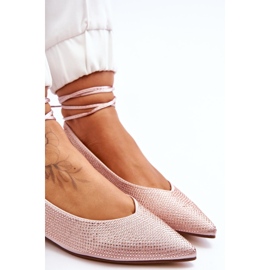 Beige bundna ballerinor med strass Mavis brun 4