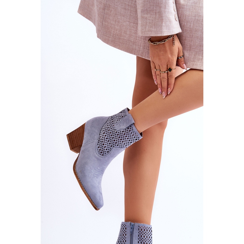 FB1 Cowboystövlar i mocka för kvinnor Ljusblå Norvella 2