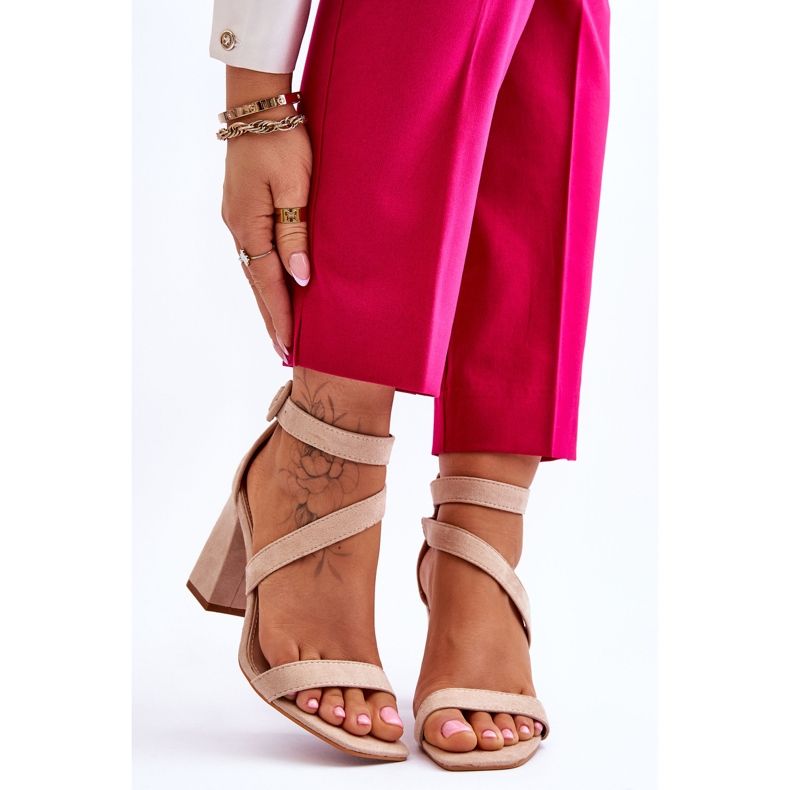 Damsandaler med hög klack i mocka Beige Lanes brun 1