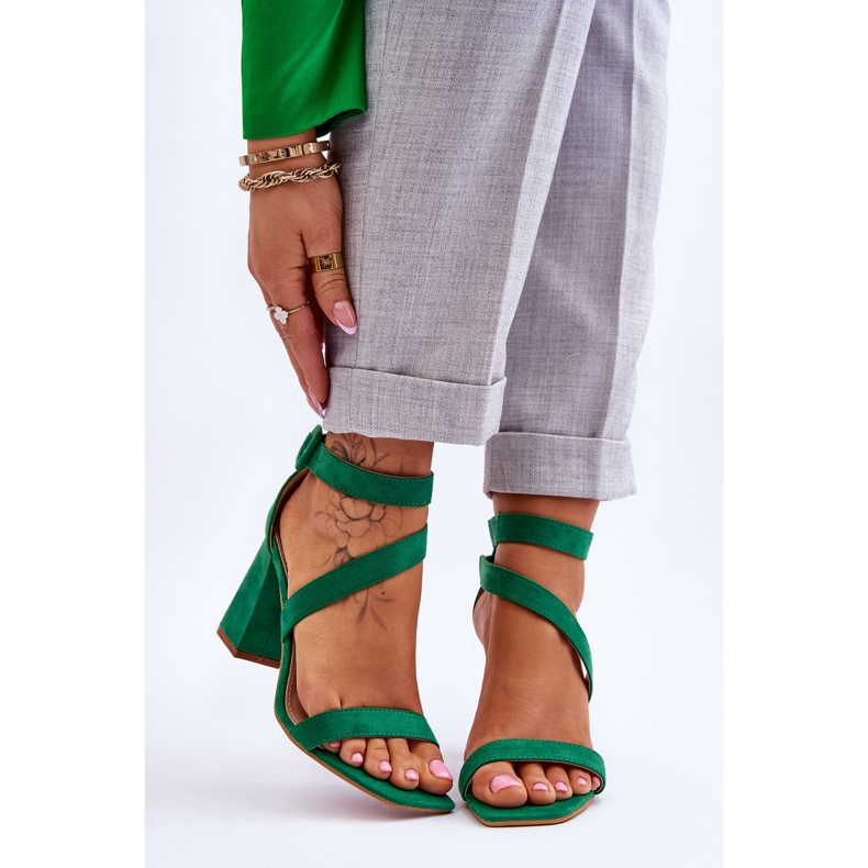 FB2 Damsandaler med hög klack i mocka Gröna banor 1