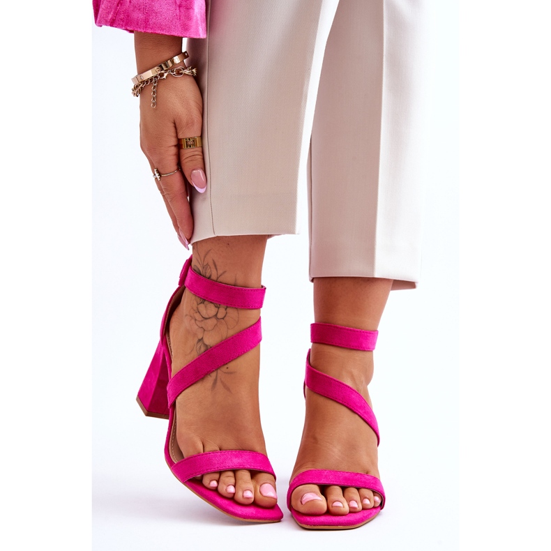 Damsandaler med hög klack i mocka Fuchsia Lanes rosa 1