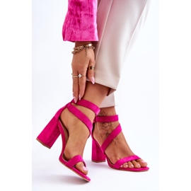 Damsandaler med hög klack i mocka Fuchsia Lanes rosa 2