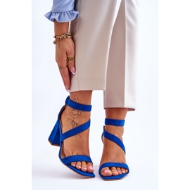 Damsandaler med hög klack i mocka, blå lanes 1