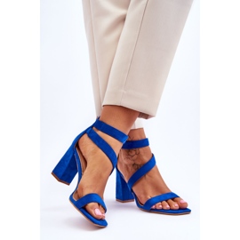 Damsandaler med hög klack i mocka, blå lanes 2