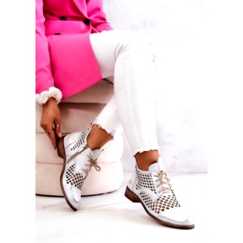 Genombrutna läderstövlar Nicole 2704/005 Vit och Silver 3