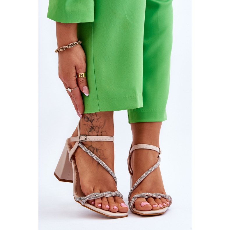 Lädersandaler med strass Beige klackar Carlotta brun 1