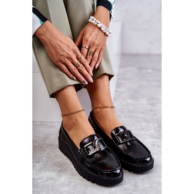 Sergio Leone Lackade Loafers På Svarta Kjersti Plattformen 3