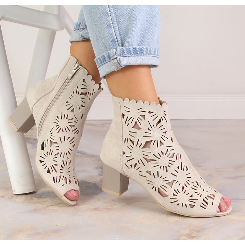 M. DASZYŃSKI Kvinnors genombrutna peep toe boots beige M.Daszyński MR1954-10 1