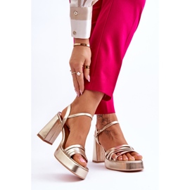 FB2 Kvinnors läderklackar och plattformssandaler Guld Verda gyllene 2