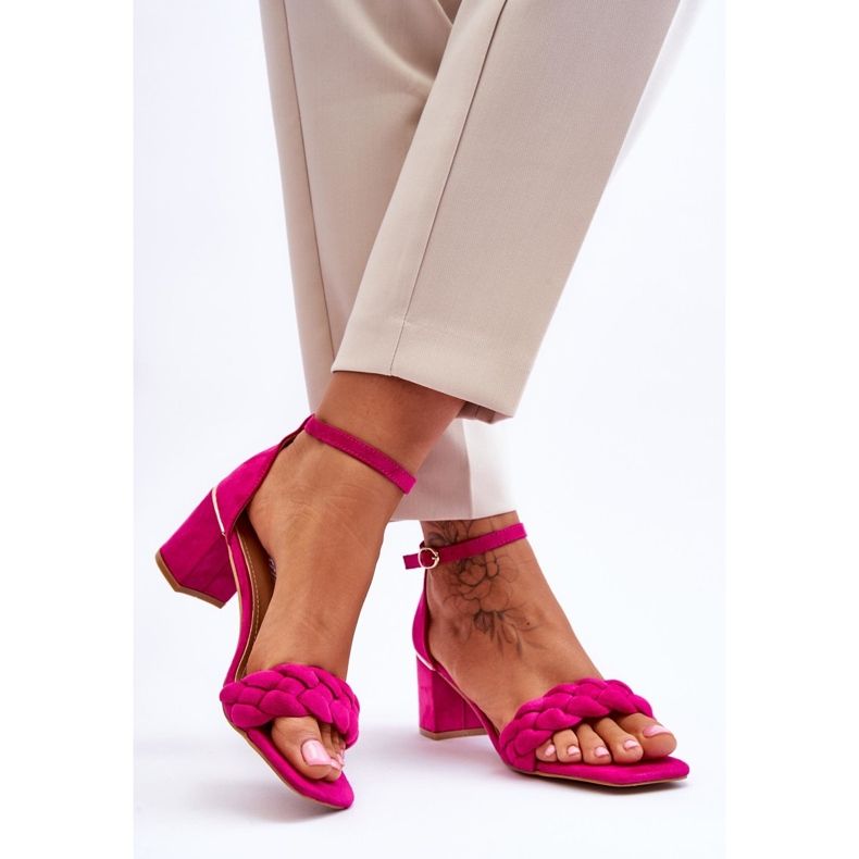 FB2 Högklackade mockasandaler med dekorativa Fuchsia Azela-flätor rosa 2