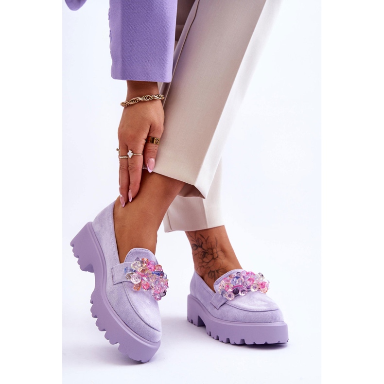 FB2 Kvinnors plattform Loafers med utsmyckningar Lila Brenda purpur 2