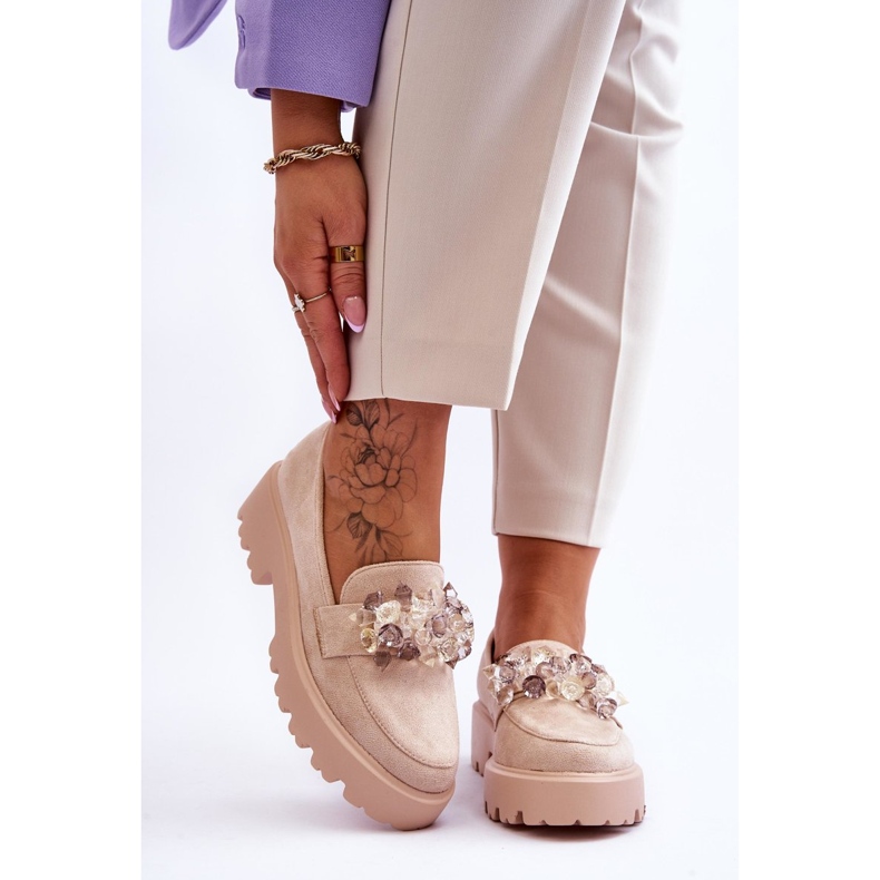 FB2 Platform Loafers för kvinnor med beige ornament Brenda 1