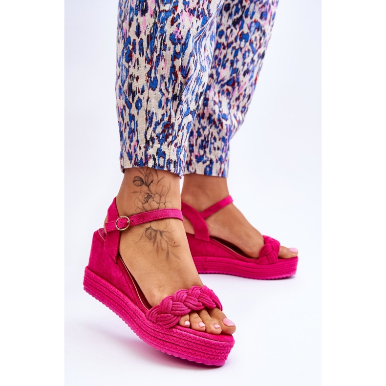 FB2 Klassiska Fuchsia Denisse Mocka Wedge Sandaler rosa 2