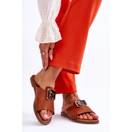 FJ1 Kvinnors tofflor med dekorativa element Camel Leonia brun 2