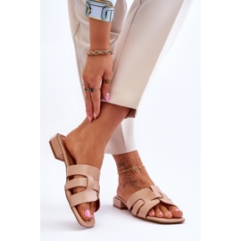 FJ1 Klassiska lädertofflor för kvinnor Beige Fendy 2