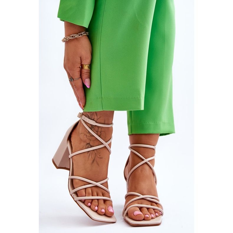 FJ1 Läder Fashionabla damsandaler Beige Primma Högklackat brun 1