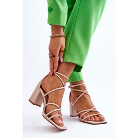 FJ1 Läder Fashionabla damsandaler Beige Primma Högklackat brun 2