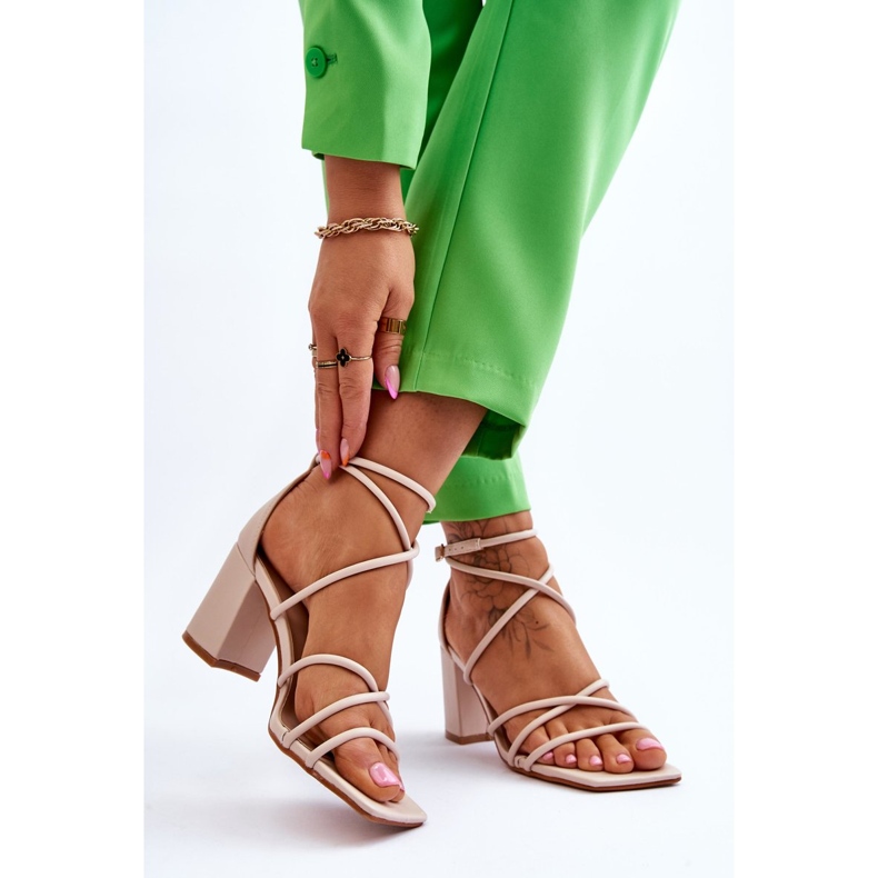 FJ1 Läder Fashionabla damsandaler Beige Primma Högklackat brun 2