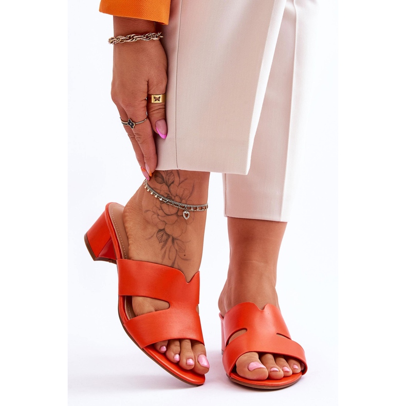 FJ1 Klassiska Orange Miley Lädertofflor med låg klack 1