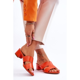 FJ1 Klassiska Orange Miley Lädertofflor med låg klack 2