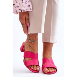 FJ1 Klassiska Fuchsia Miley Flip Flops i läder med låg klack rosa 1