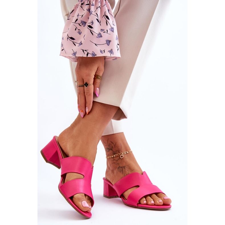FJ1 Klassiska Fuchsia Miley Flip Flops i läder med låg klack rosa 2