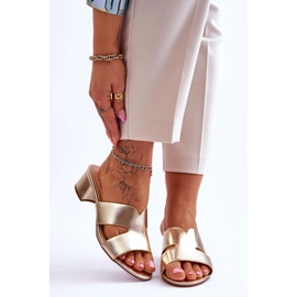 FJ1 Klassiska lågklackade lädersandaler Golden Miley gyllene 1