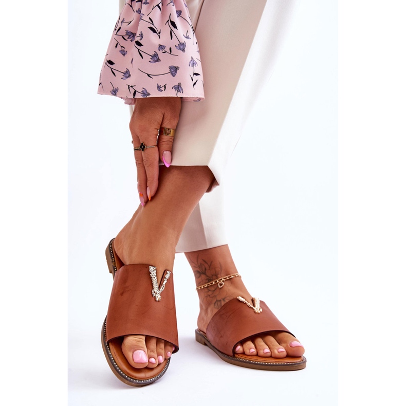 FJ1 Klassiska kamel Bertha utsmyckade tofflor för kvinnor brun 2