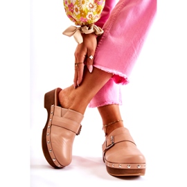 Beige högklackade träskor för kvinnor med strass 2