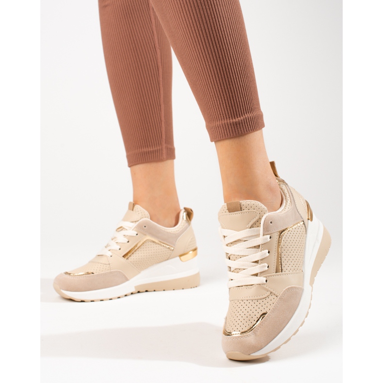 Beige Shelovet wedge sneakers för kvinnor 1