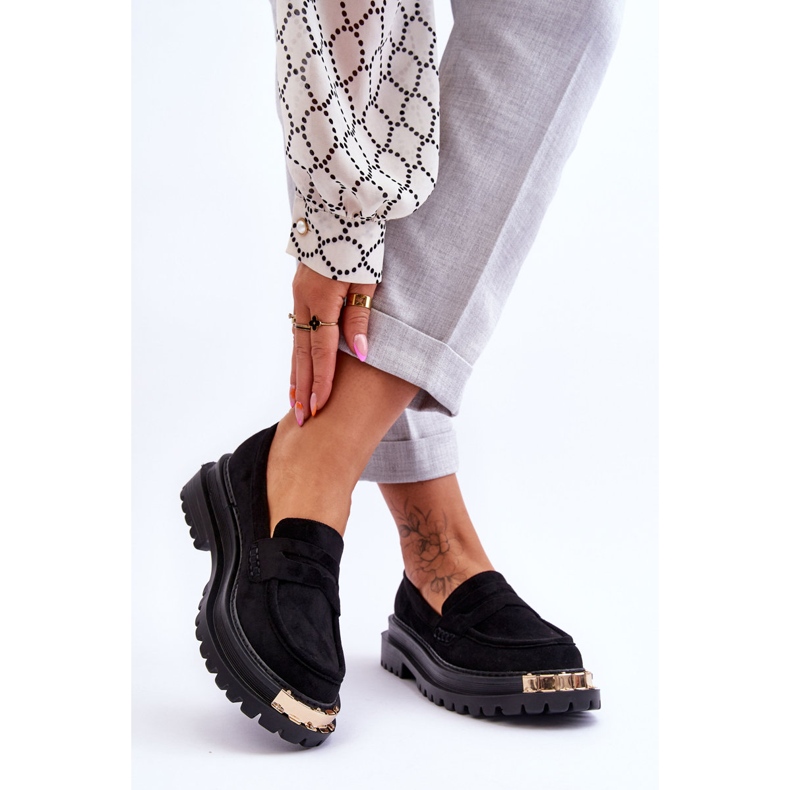 Klassiska Loafers i mocka med svart Monaro-utsmyckning 2