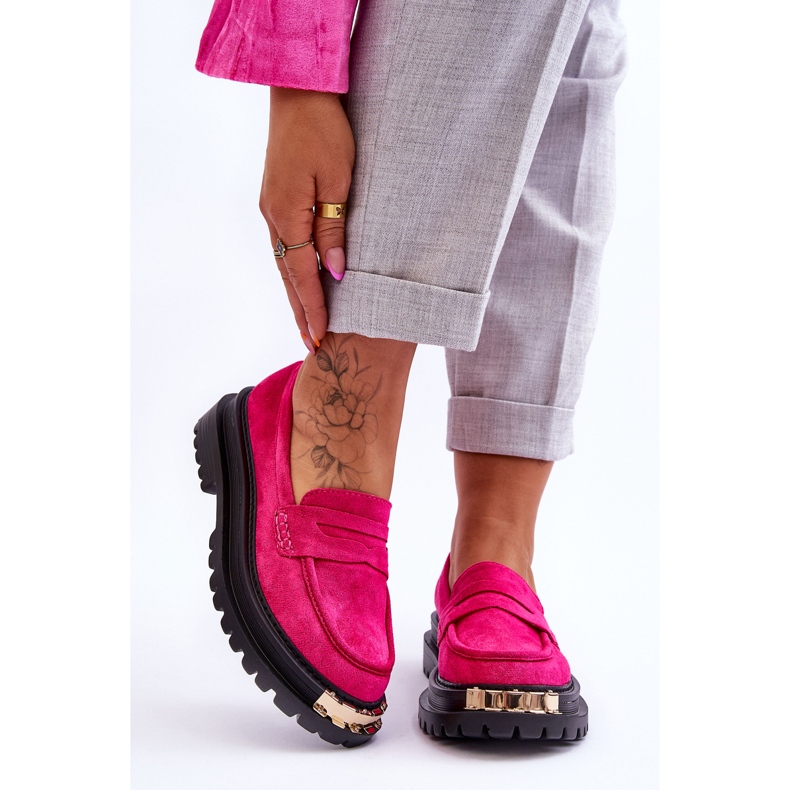 FJ1 Klassiska Loafers i mocka med Fuchsia Monaro-utsmyckning rosa 1