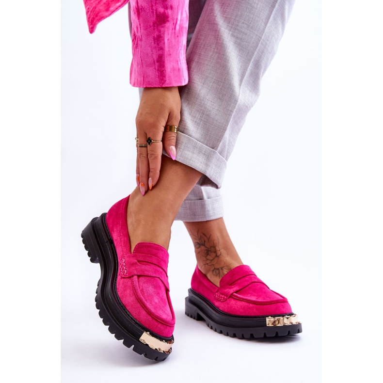 FJ1 Klassiska Loafers i mocka med Fuchsia Monaro-utsmyckning rosa 2