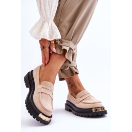 Klassiska Loafers i mocka med beige Monaro-utsmyckning 2